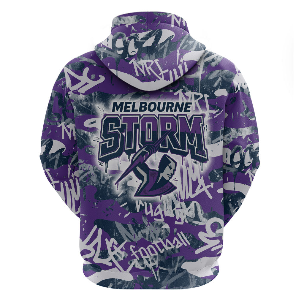 Melbourne Storm Rugby Zip Hoodie Graffiti Typography Urban Camo Abstract Street Style