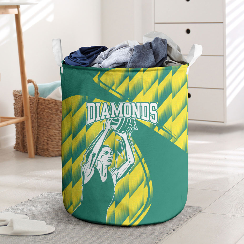 Australian Diamonds Netball Laundry Basket Bold Geometric Zigzag Pattern With Athletic Player Graphics