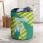 Australian Diamonds Netball Laundry Basket Bold Geometric Zigzag Pattern With Athletic Player Graphics