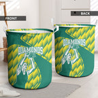 Australian Diamonds Netball Laundry Basket Bold Geometric Zigzag Pattern With Athletic Player Graphics