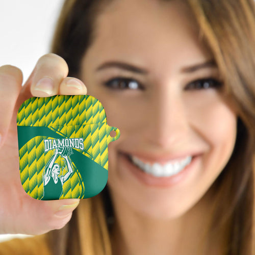 Australian Diamonds Netball AirPods Case Bold Geometric Zigzag Pattern With Athletic Player Graphics