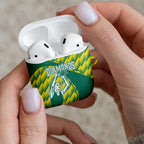 Australian Diamonds Netball AirPods Case Bold Geometric Zigzag Pattern With Athletic Player Graphics