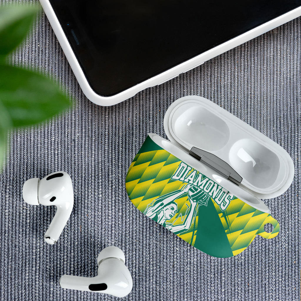 Australian Diamonds Netball AirPods Case Bold Geometric Zigzag Pattern With Athletic Player Graphics