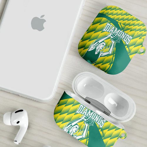 Australian Diamonds Netball AirPods Case Bold Geometric Zigzag Pattern With Athletic Player Graphics