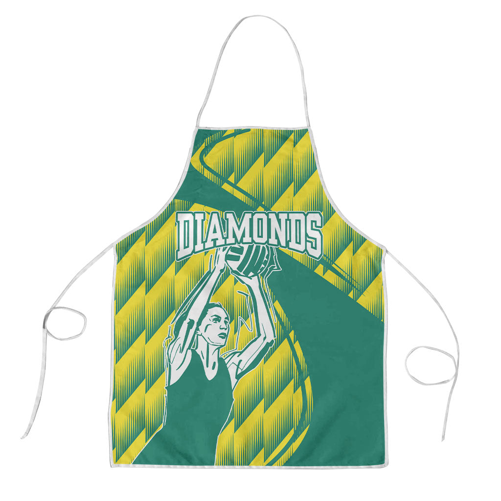 Australian Diamonds Netball Apron Bold Geometric Zigzag Pattern With Athletic Player Graphics