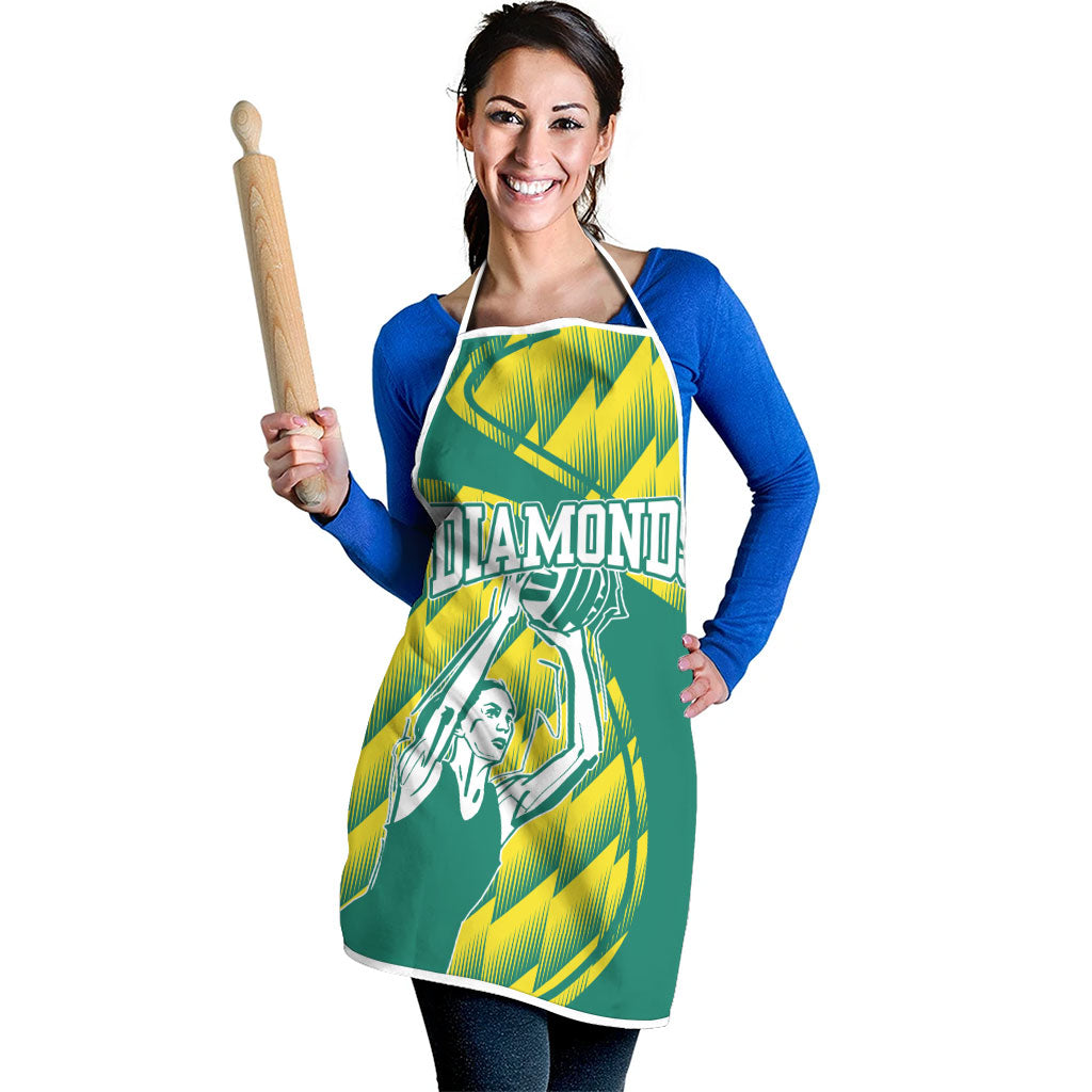Australian Diamonds Netball Apron Bold Geometric Zigzag Pattern With Athletic Player Graphics