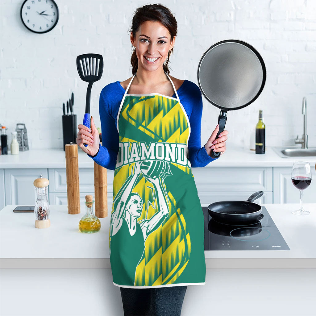 Australian Diamonds Netball Apron Bold Geometric Zigzag Pattern With Athletic Player Graphics