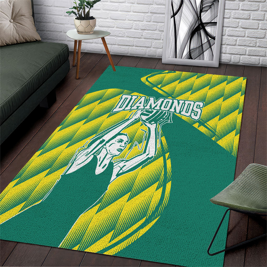 Australian Diamonds Netball Area Rug Bold Geometric Zigzag Pattern With Athletic Player Graphics