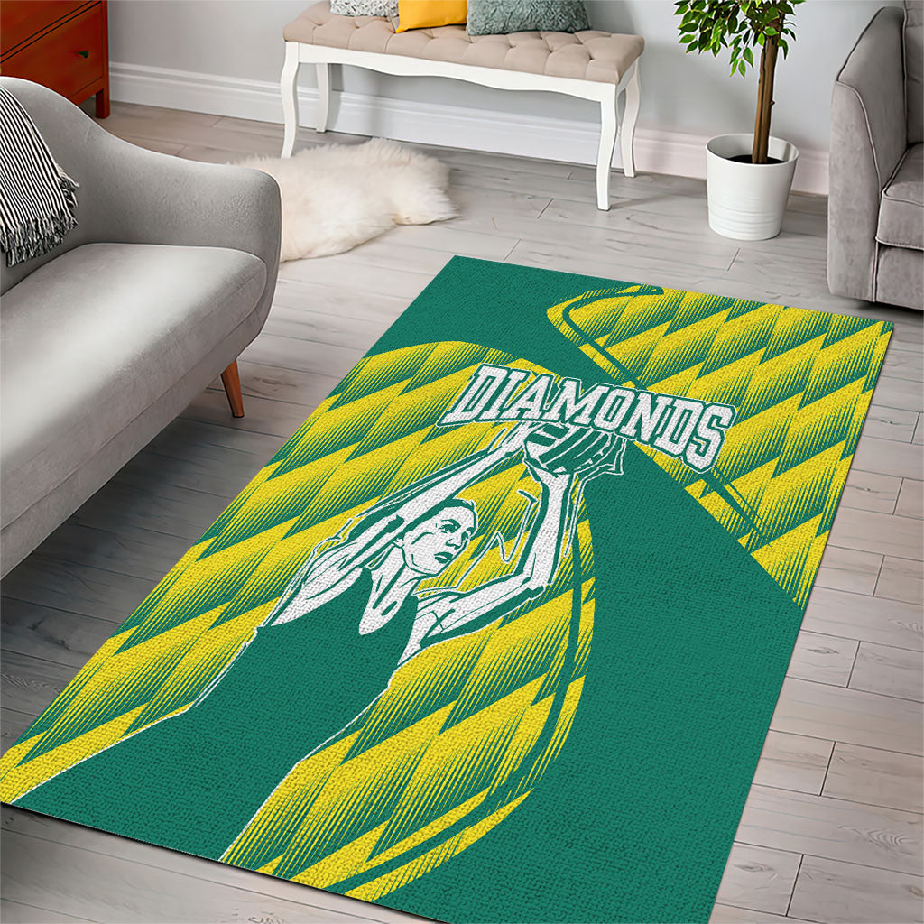Australian Diamonds Netball Area Rug Bold Geometric Zigzag Pattern With Athletic Player Graphics