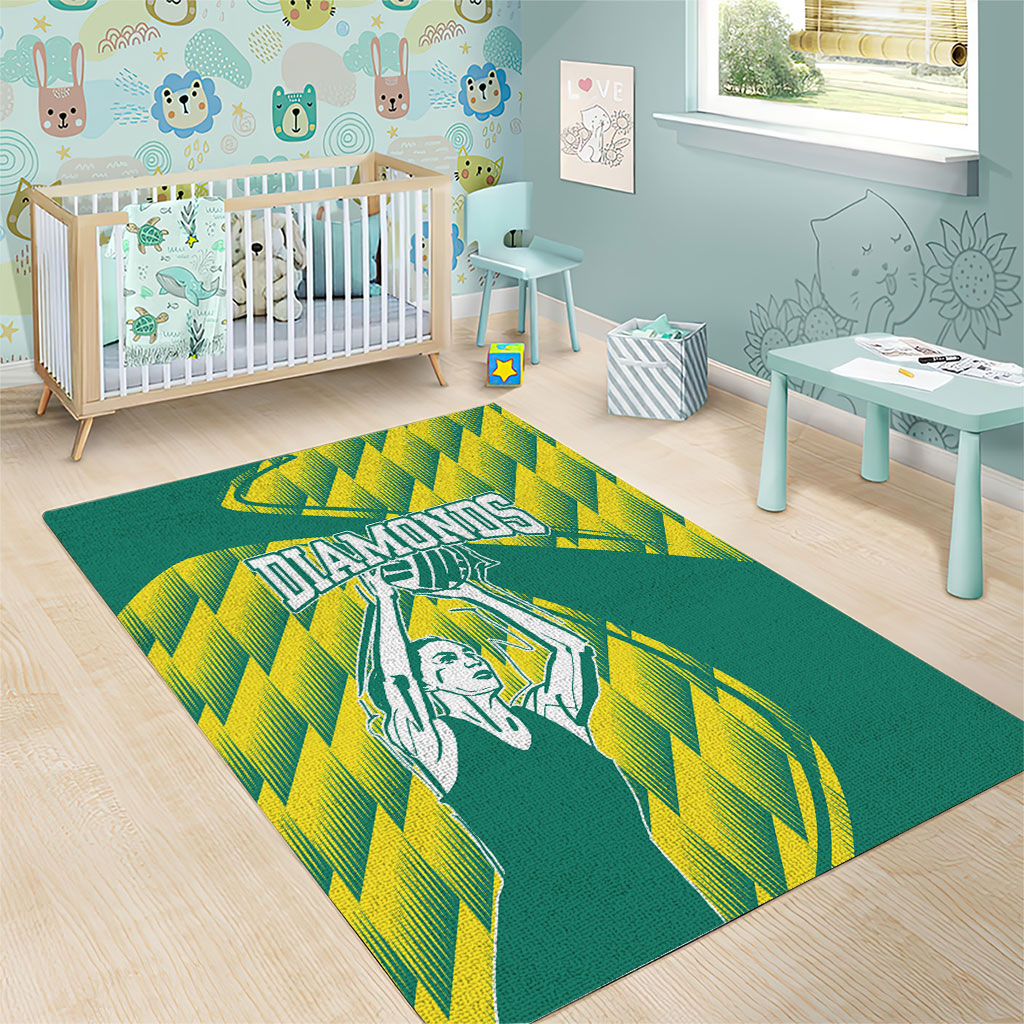 Australian Diamonds Netball Area Rug Bold Geometric Zigzag Pattern With Athletic Player Graphics