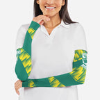 Australian Diamonds Netball Arm Sleeves Bold Geometric Zigzag Pattern With Athletic Player Graphics