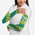 Australian Diamonds Netball Arm Sleeves Bold Geometric Zigzag Pattern With Athletic Player Graphics