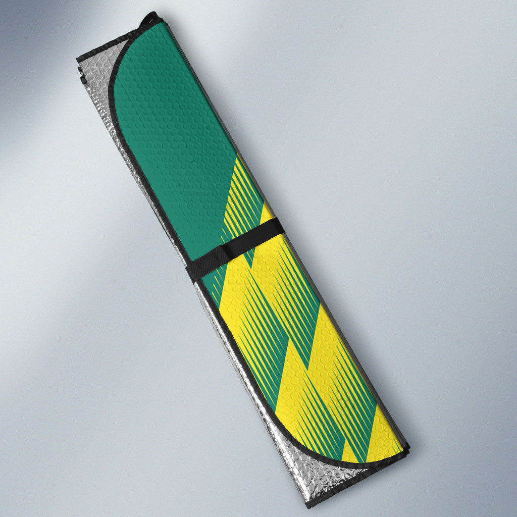 Australian Diamonds Netball Auto Sun Shade Bold Geometric Zigzag Pattern With Athletic Player Graphics