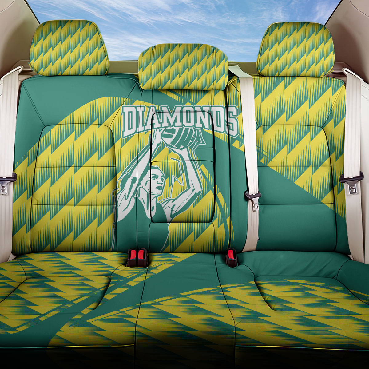 Australian Diamonds Netball Back Car Seat Cover Bold Geometric Zigzag Pattern With Athletic Player Graphics