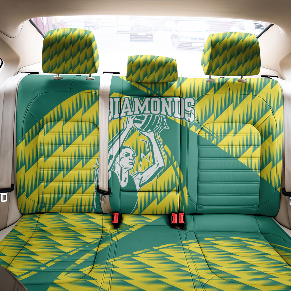 Australian Diamonds Netball Back Car Seat Cover Bold Geometric Zigzag Pattern With Athletic Player Graphics