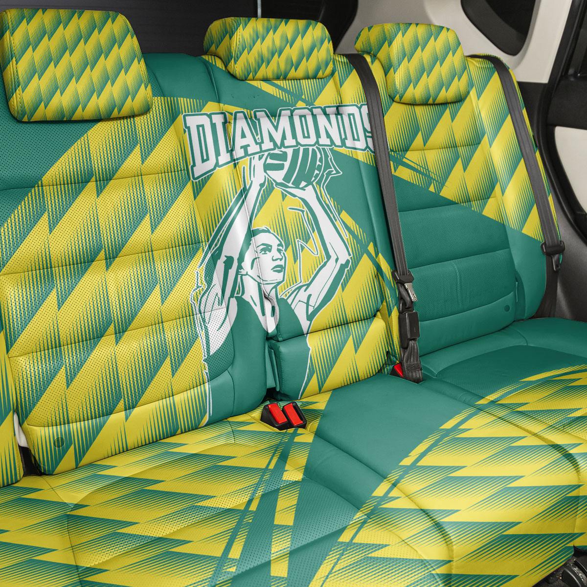 Australian Diamonds Netball Back Car Seat Cover Bold Geometric Zigzag Pattern With Athletic Player Graphics
