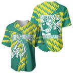 Australian Diamonds Netball Baseball Jersey Bold Geometric Zigzag Pattern With Athletic Player Graphics
