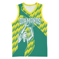 Australian Diamonds Netball Basketball Jersey Bold Geometric Zigzag Pattern With Athletic Player Graphics