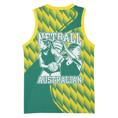 Australian Diamonds Netball Basketball Jersey Bold Geometric Zigzag Pattern With Athletic Player Graphics