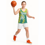 Australian Diamonds Netball Basketball Jersey Bold Geometric Zigzag Pattern With Athletic Player Graphics