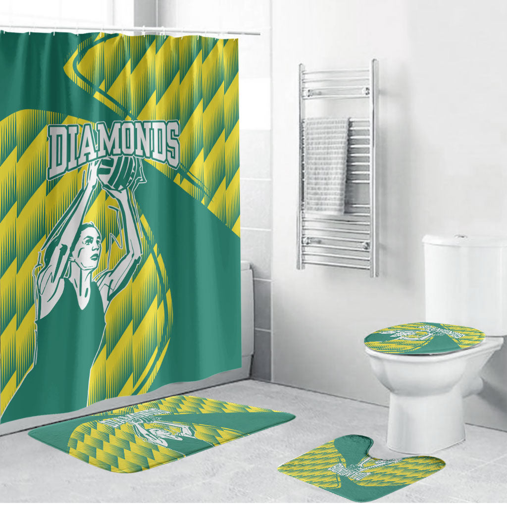Australian Diamonds Netball Bathroom Set Bold Geometric Zigzag Pattern With Athletic Player Graphics
