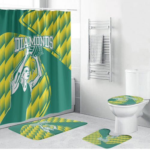 Australian Diamonds Netball Bathroom Set Bold Geometric Zigzag Pattern With Athletic Player Graphics