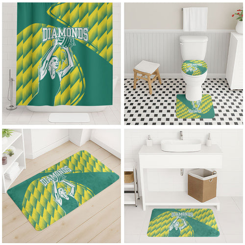 Australian Diamonds Netball Bathroom Set Bold Geometric Zigzag Pattern With Athletic Player Graphics
