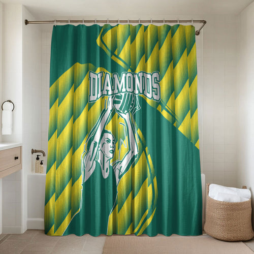 Australian Diamonds Netball Bathroom Set Bold Geometric Zigzag Pattern With Athletic Player Graphics
