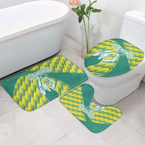Australian Diamonds Netball Bathroom Set Bold Geometric Zigzag Pattern With Athletic Player Graphics