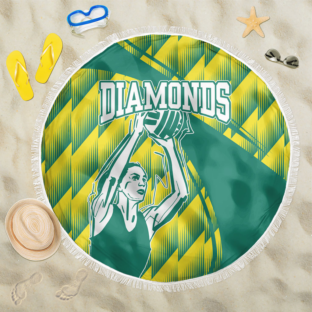 Australian Diamonds Netball Beach Blanket Bold Geometric Zigzag Pattern With Athletic Player Graphics