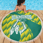 Australian Diamonds Netball Beach Blanket Bold Geometric Zigzag Pattern With Athletic Player Graphics