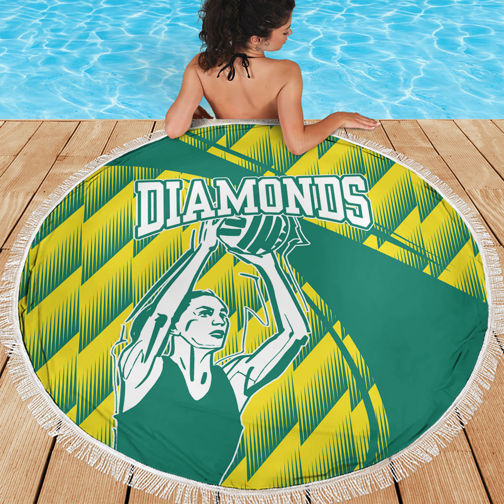 Australian Diamonds Netball Beach Blanket Bold Geometric Zigzag Pattern With Athletic Player Graphics