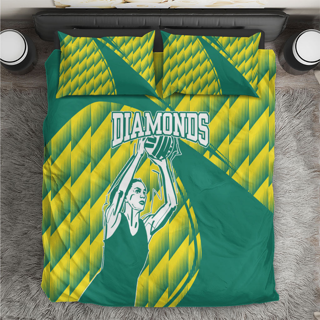 Australian Diamonds Netball Bedding Set Bold Geometric Zigzag Pattern With Athletic Player Graphics