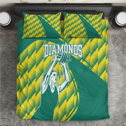 Australian Diamonds Netball Bedding Set Bold Geometric Zigzag Pattern With Athletic Player Graphics