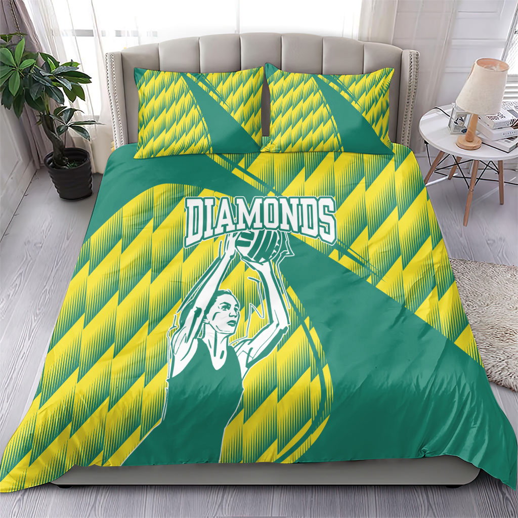 Australian Diamonds Netball Bedding Set Bold Geometric Zigzag Pattern With Athletic Player Graphics