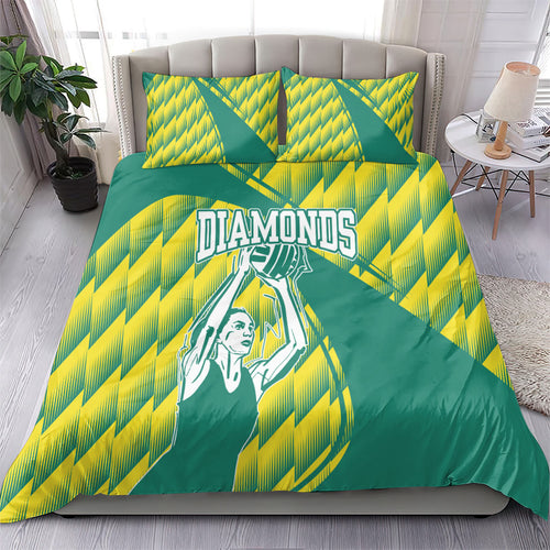 Australian Diamonds Netball Bedding Set Bold Geometric Zigzag Pattern With Athletic Player Graphics
