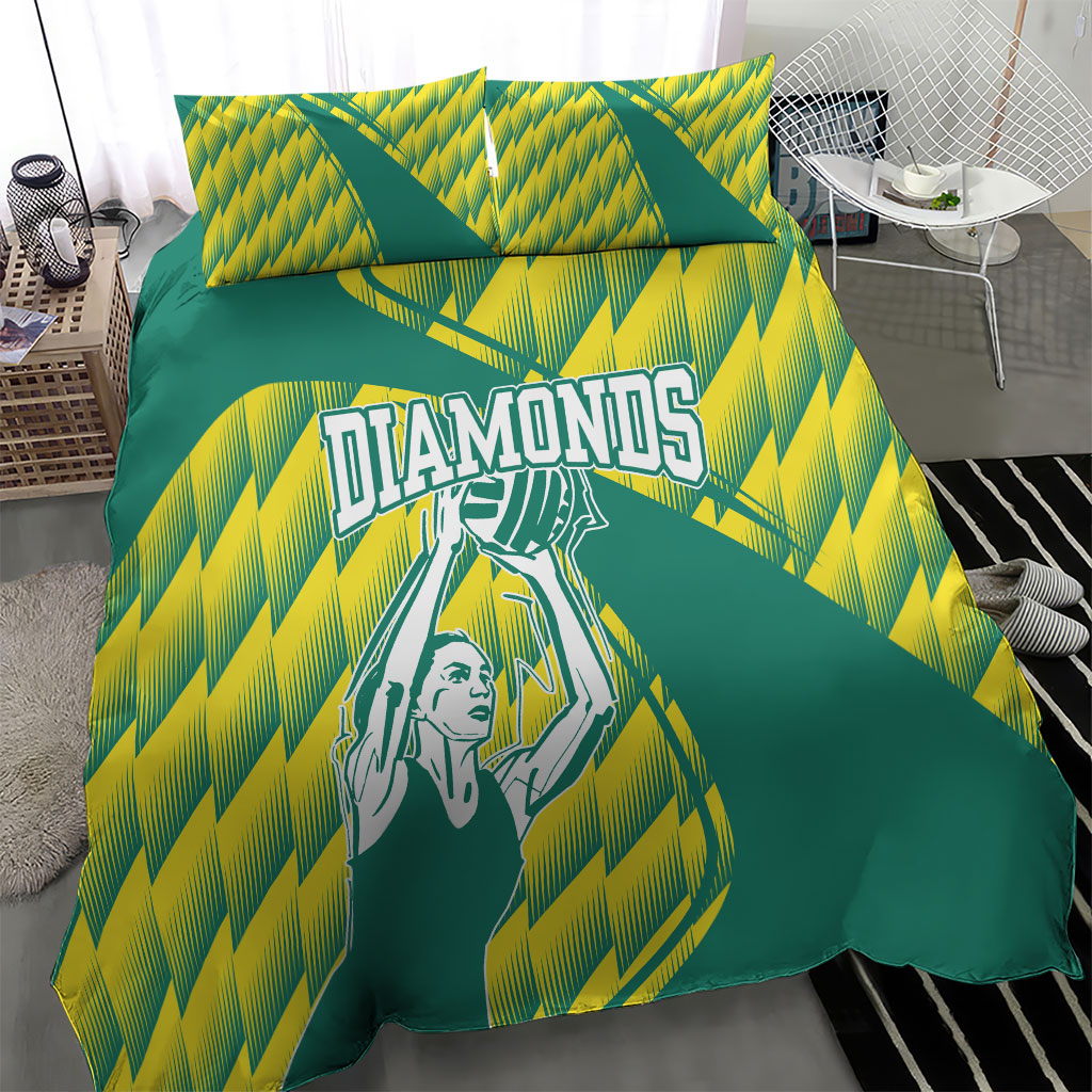 Australian Diamonds Netball Bedding Set Bold Geometric Zigzag Pattern With Athletic Player Graphics