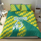 Australian Diamonds Netball Bedding Set Bold Geometric Zigzag Pattern With Athletic Player Graphics
