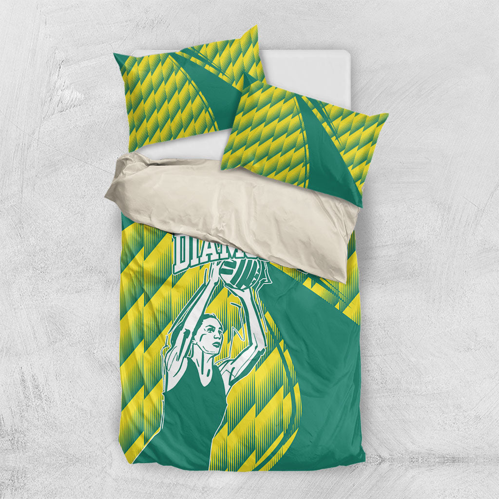 Australian Diamonds Netball Bedding Set Bold Geometric Zigzag Pattern With Athletic Player Graphics