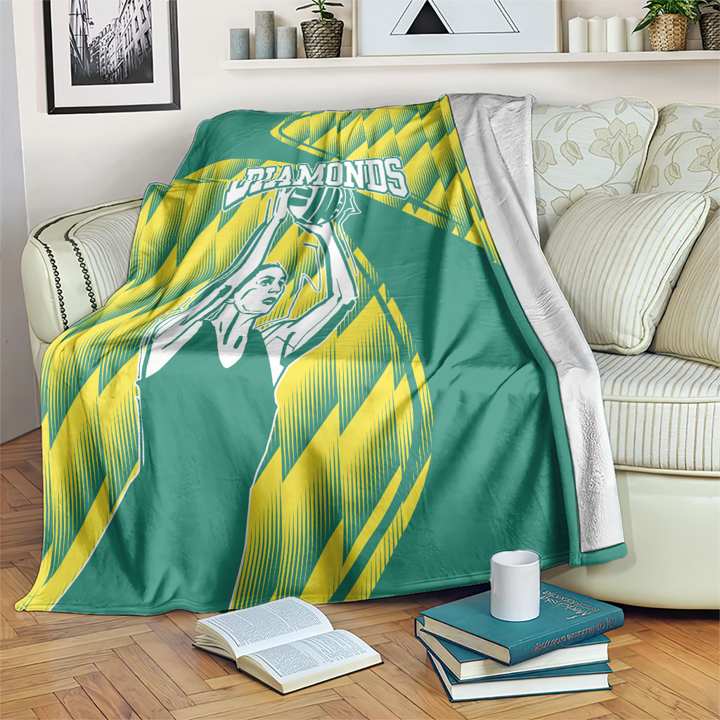 Australian Diamonds Netball Blanket Bold Geometric Zigzag Pattern With Athletic Player Graphics