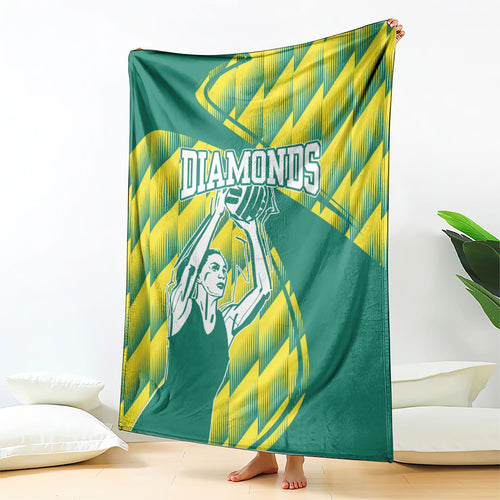 Australian Diamonds Netball Blanket Bold Geometric Zigzag Pattern With Athletic Player Graphics