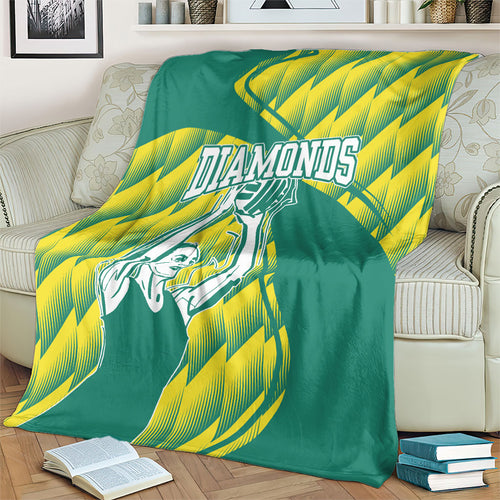 Australian Diamonds Netball Blanket Bold Geometric Zigzag Pattern With Athletic Player Graphics