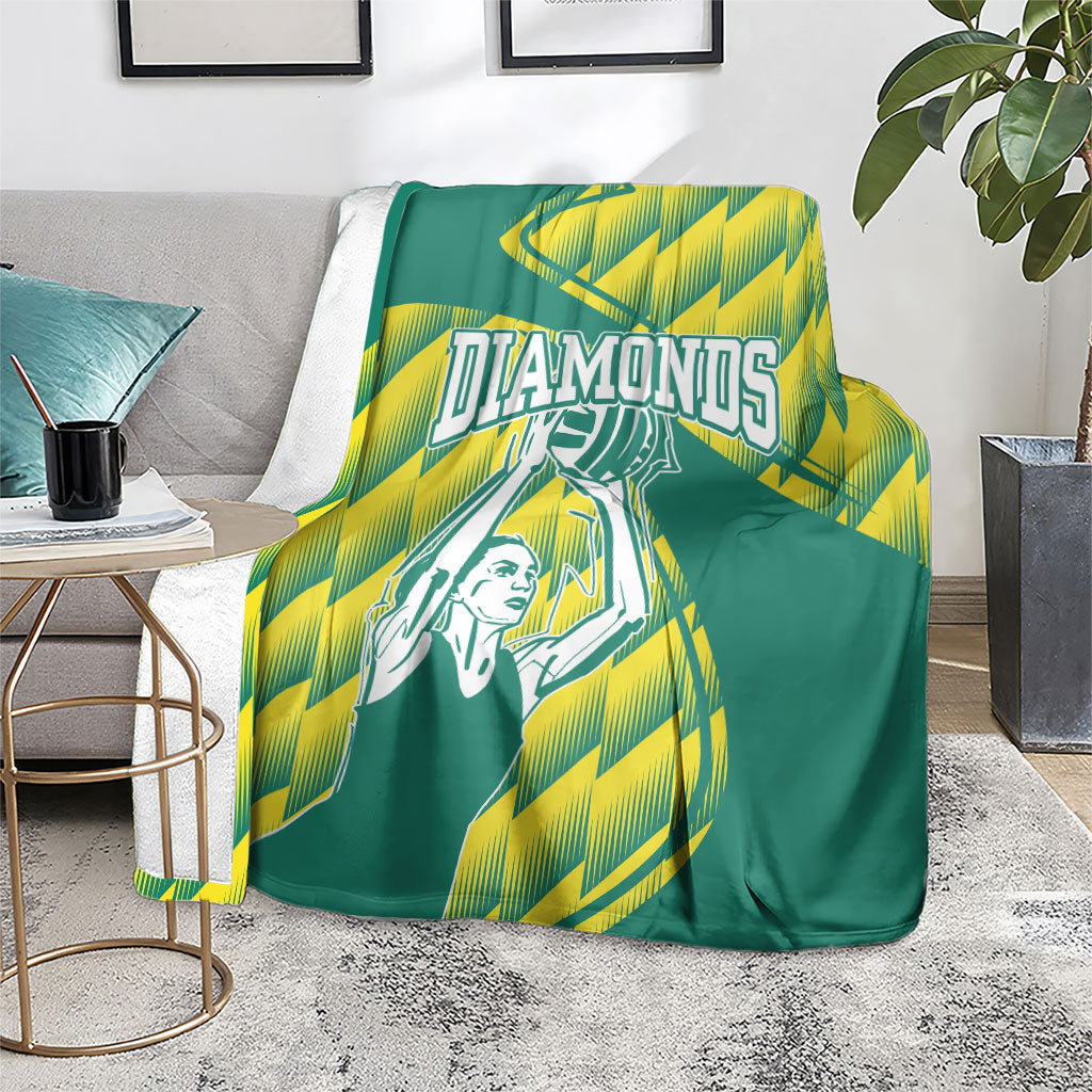 Australian Diamonds Netball Blanket Bold Geometric Zigzag Pattern With Athletic Player Graphics