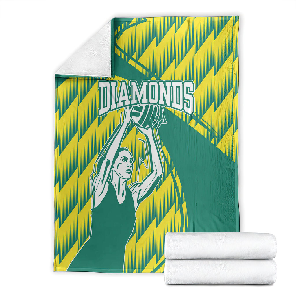 Australian Diamonds Netball Blanket Bold Geometric Zigzag Pattern With Athletic Player Graphics