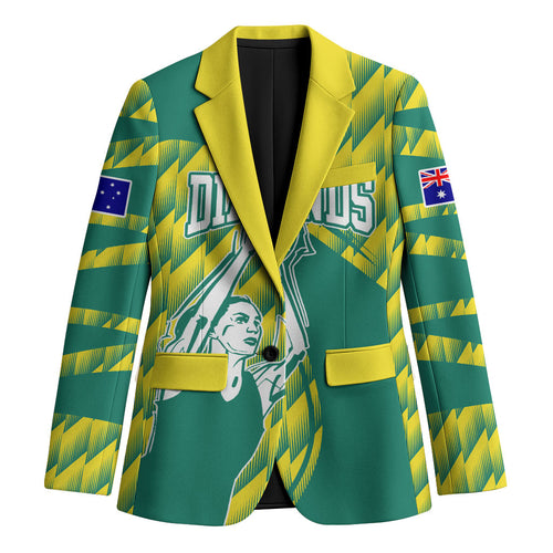 Australian Diamonds Netball Blazer Bold Geometric Zigzag Pattern With Athletic Player Graphics