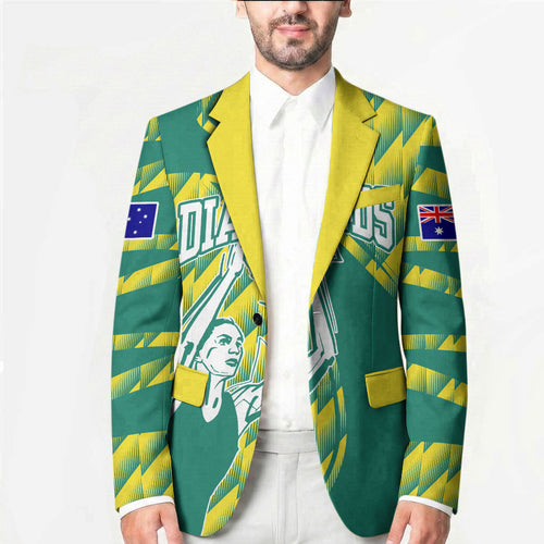 Australian Diamonds Netball Blazer Bold Geometric Zigzag Pattern With Athletic Player Graphics
