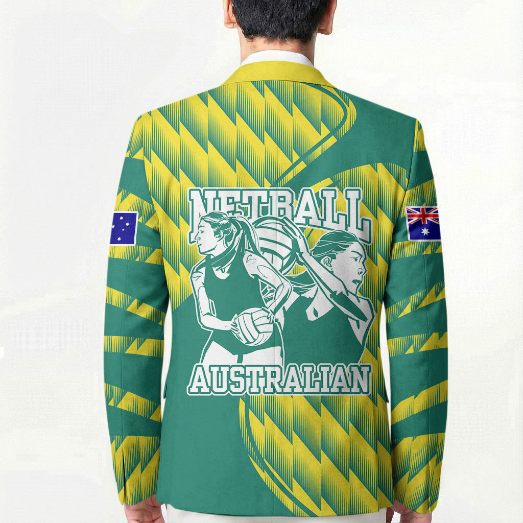 Australian Diamonds Netball Blazer Bold Geometric Zigzag Pattern With Athletic Player Graphics