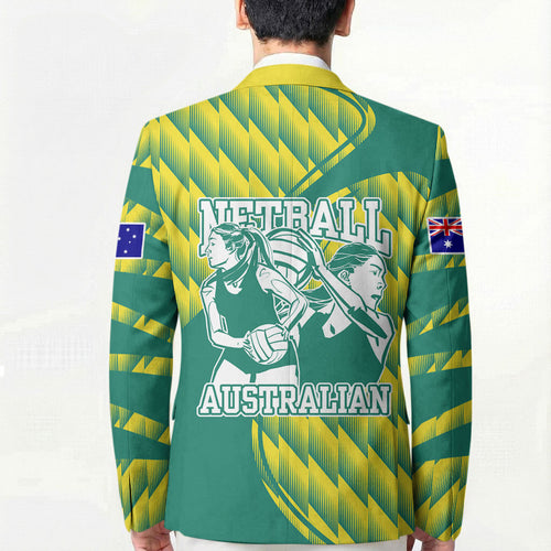 Australian Diamonds Netball Blazer Bold Geometric Zigzag Pattern With Athletic Player Graphics