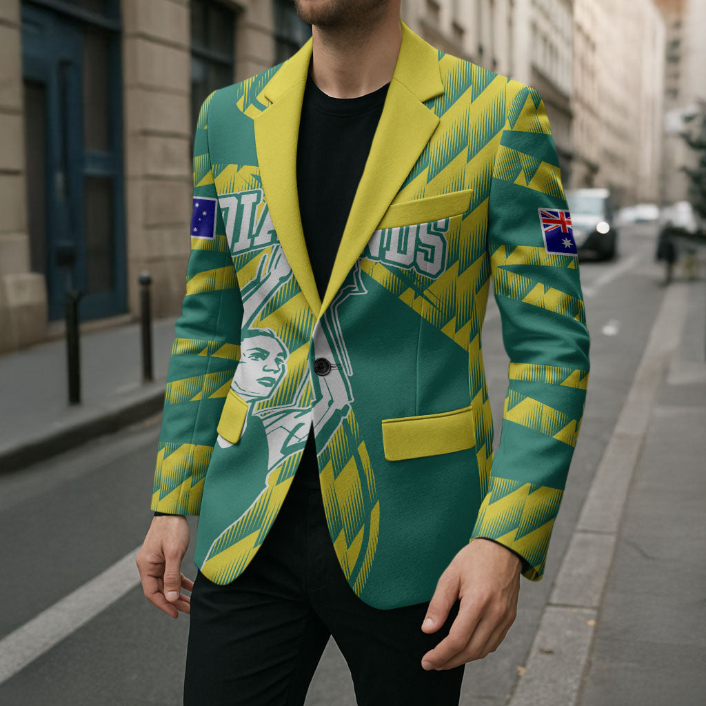 Australian Diamonds Netball Blazer Bold Geometric Zigzag Pattern With Athletic Player Graphics
