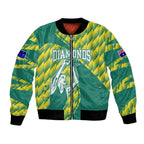 Australian Diamonds Netball Bomber Jacket Bold Geometric Zigzag Pattern With Athletic Player Graphics